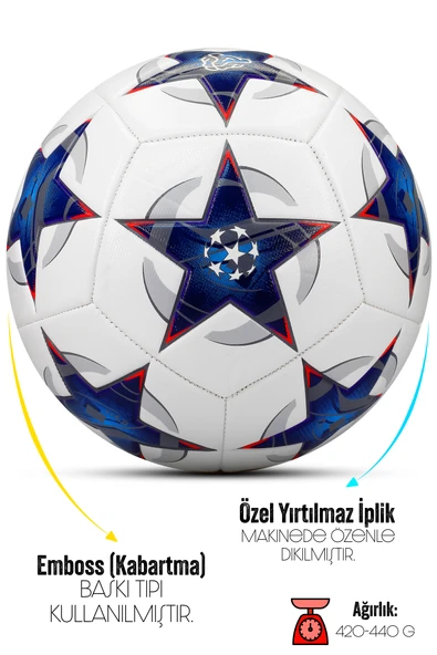 3lü Set Futbol Topu Tekmelik Şampiyonlar Ligi Pompalı Sert Zemin Halı Saha Futbol Topu Mavi No:5 - 2