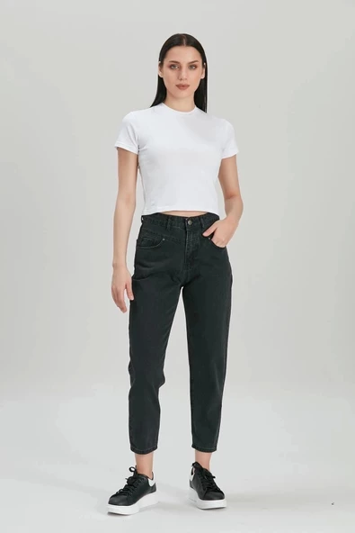 Kadın Siyah Yüksek Bel Mom Jeans