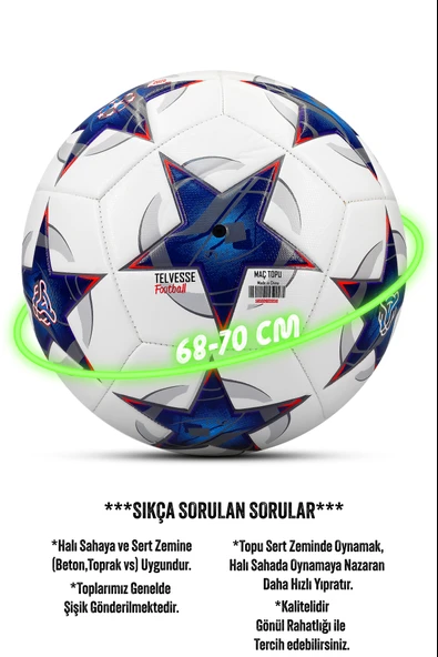 3lü Set Futbol Topu Tekmelik Şampiyonlar Ligi Pompalı Sert Zemin Halı Saha Futbol Topu Mavi No:5 - 4