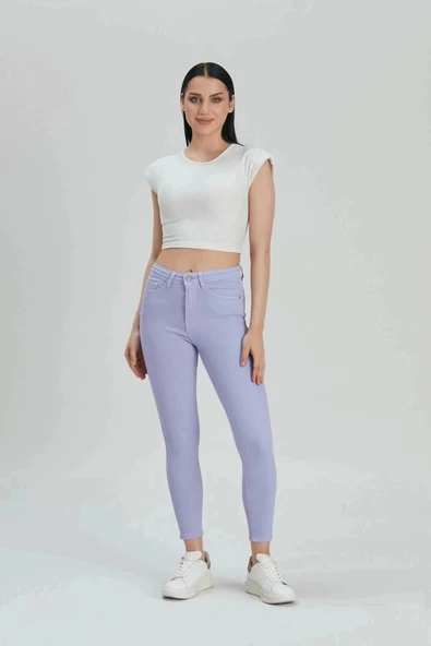 Kadın Lila Skinny Fit Esnek Yüksek Bel Jean