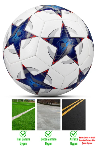3lü Set Futbol Topu Tekmelik Şampiyonlar Ligi Pompalı Sert Zemin Halı Saha Futbol Topu Mavi No:5 - 5