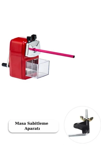 Mas Kollu Masa Tipi Metal Kalemtraş Küçük Kırmızı 6730 - 3