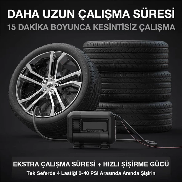 NOCO AIR20 12Volt Akü Bağlantı Maşalı 100 PSI Ayarlanabilir Dijital Basınç Göstergeli Profesyonel Lastik Şişirme Pompası - 4