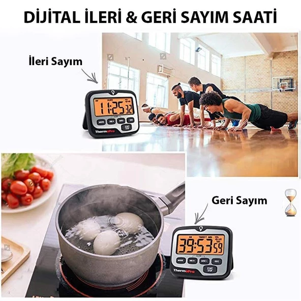 ThermoPro TM01 Mutfak,Spor, Ders Alarmlı Kronometre, Geri Sayım Sayacı ve Dijital Saat - 2 Adet - 2