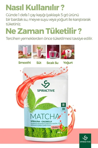 Spiractive Matcha Çayı 100 gr Spriluna Japanese Premium Çilek Aromalı Detox Burner Yeşil Çay Matcha - 4