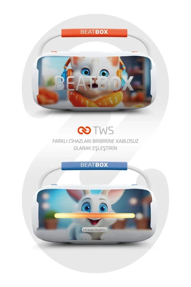 Powerway Beatbox Animals Kedi Led Işıklı Ses Bombası Usb Sd Aux Bluetooth Hoparlör 20W - 4