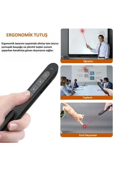 Kablosuz Lazerli Sunum Kumandası Çok Fonksiyonlu Lazer Pointer Ergonomik Gelişmiş Sunum Deneyimi - 3