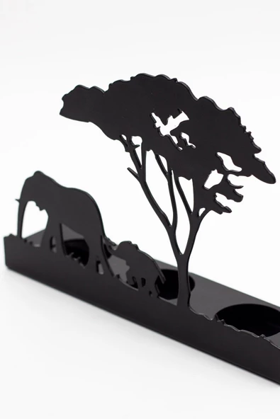 Fil Ve Ağaç Desenli Metal Mumluk & Şamdanlık - 4