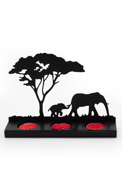 Fil Ve Ağaç Desenli Metal Mumluk & Şamdanlık - 5