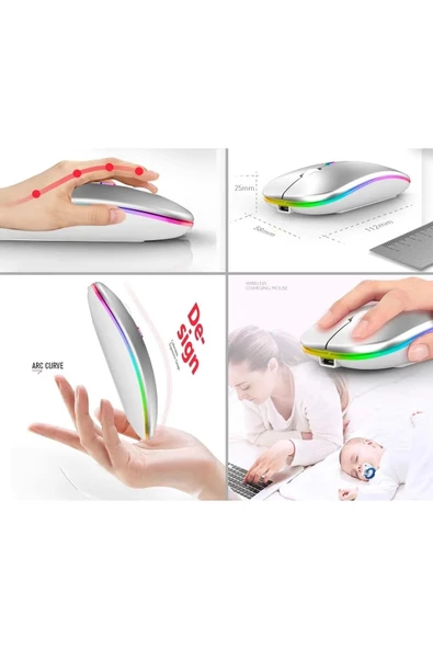 Şarjlı Kablosuz Mouse Bluetooth\2.4ghz RGB Işıklı Sessiz Tıklama Tablet Telefon Bilgisayar Uyumlu - 5