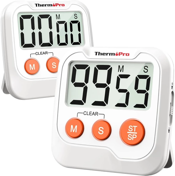 ThermoPro TM03 Mutfak, Spor, Ders için Alarmlı,Geri Sayımlı Kronometre - 2 Adet