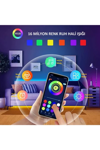 5M RGB LED Şerit Işık – Müzik ve Ses Senkronizasyonu,Bluetooth, Telefon Kontrolü, Zamanlayıcı - 5