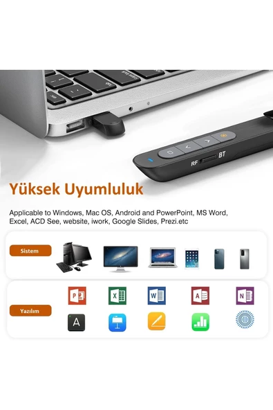 Kablosuz Lazerli Sunum Kumandası Çok Fonksiyonlu Lazer Pointer Ergonomik Gelişmiş Sunum Deneyimi - 2