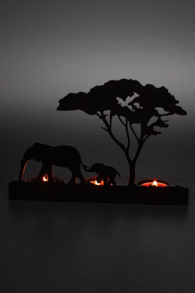 Fil Ve Ağaç Desenli Metal Mumluk & Şamdanlık - 2