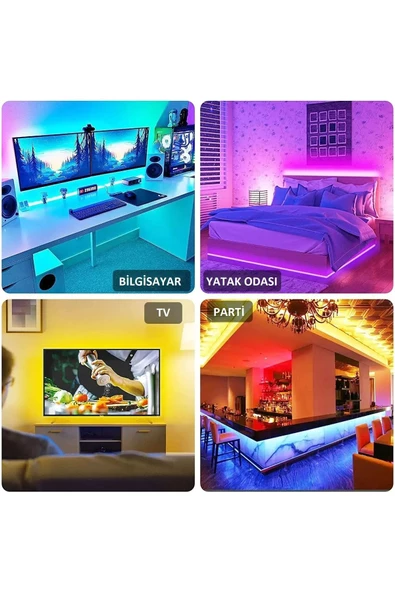 Uzaktan Kumandalı RGB LED Şerit Işık 16 Renk Seçeneği 5 Metre Uzunluk Enerji Verimliliği - 6
