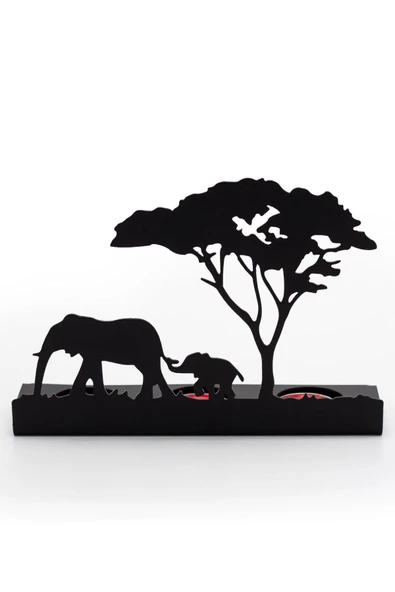 Fil Ve Ağaç Desenli Metal Mumluk & Şamdanlık - 6