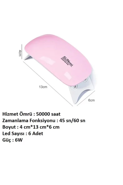 Profesyonel 6W UV LED Tırnak Kurutma Lambası Hızlı Kuruma Akıllı Sensör Çoklu Zaman Ayarı 6 Led - 4