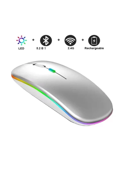 Şarjlı Kablosuz Mouse Bluetooth\2.4ghz RGB Işıklı Sessiz Tıklama Tablet Telefon Bilgisayar Uyumlu - 2