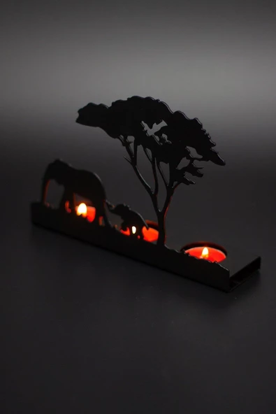 Fil Ve Ağaç Desenli Metal Mumluk & Şamdanlık - 3