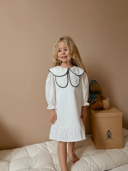 Celine kelebek yaka keten elbise - 2