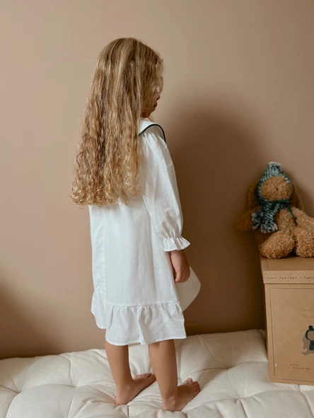 Celine kelebek yaka keten elbise - 5