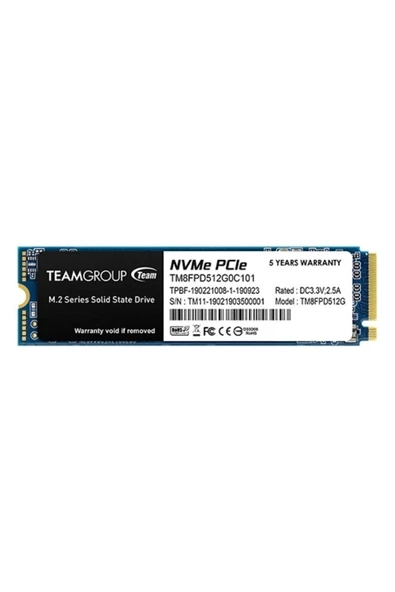 Team MP33 Pro 512B 2400MB/s - 2000MB/s Gen3x4 PCI-e NVMe M.2 2280 TM8FPD512G0C101