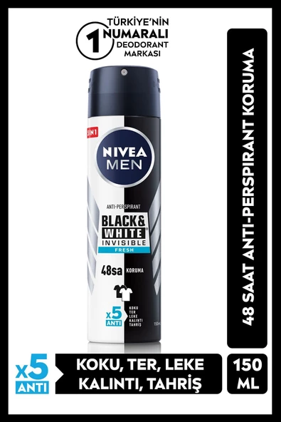 Nivea Invisible Black&White Fresh Erkek Sprey Deodorant 150 ML ürün görseli 1