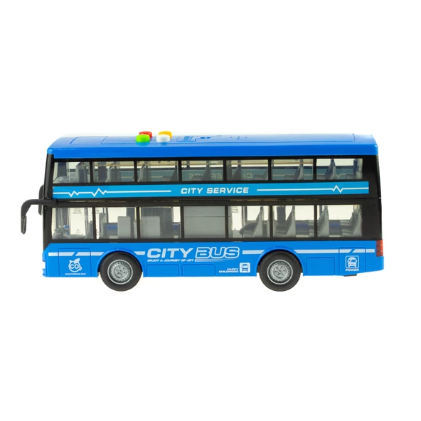 Oyuncak Otobüs İki Katlı Işıklı Sesli Sürtmeli Mavi 30 Cm - 2