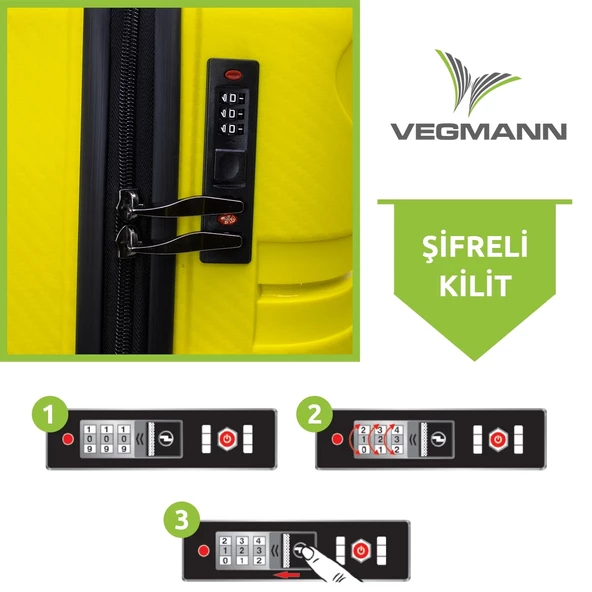 Vegmann Polipropilen (PP) Atlas Sarı Orta Boy Valiz - 4