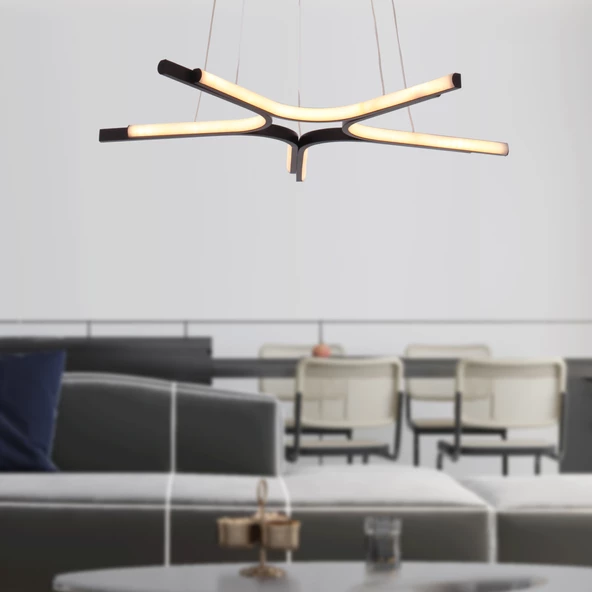 Apliqa Simon Mat Siyah Boyalı 50 Watt Led 300K Salon Oturma Odası Genç Odası Ledli Avize