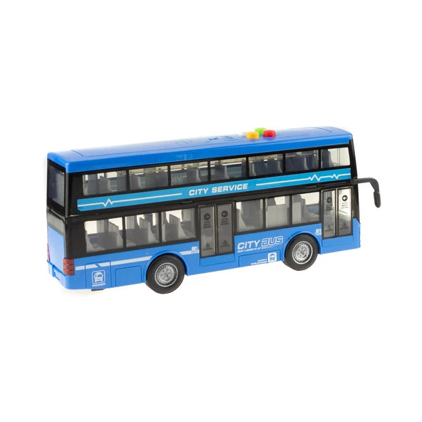Oyuncak Otobüs İki Katlı Işıklı Sesli Sürtmeli Mavi 30 Cm - 3