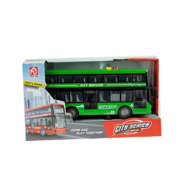 Oyuncak Otobüs İki Katlı Işıklı Sesli Sürtmeli Yeşil 30 Cm - 4