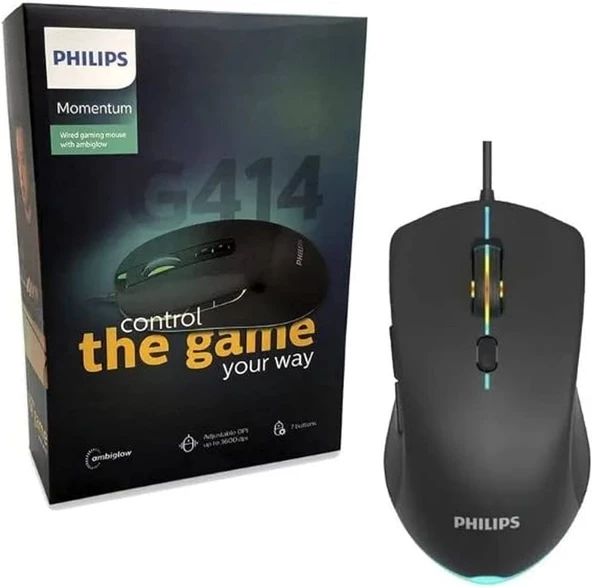 Philips SPK9414 G414 Usb 7Tuşlu Siyah 1200/1600/2400/3600dpi Gaming Oyuncu Mouse