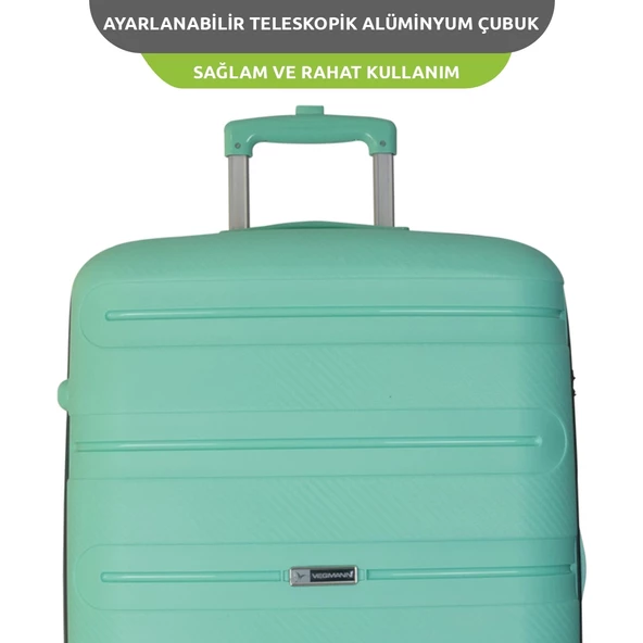 Vegmann Polipropilen (PP) Atlas Su Yeşili Orta Boy Valiz - 5