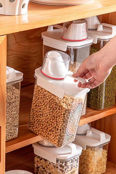 3 Lü Sızdırmaz Depolama Erzak Bakliyat Saklama Kabı- Ölçekli Düzenleyici - 2