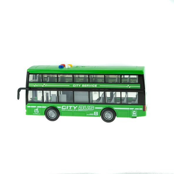 Oyuncak Otobüs İki Katlı Işıklı Sesli Sürtmeli Yeşil 30 Cm - 2