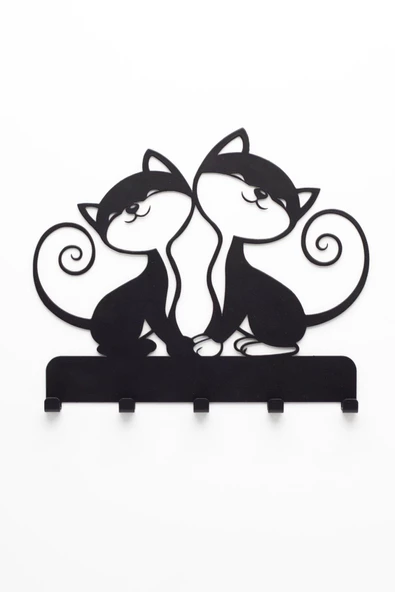 Anahtar Askılığı, Metal Anahtarlık Askısı, Kedi Desenli Anahtar Askılığı Siyah - 2