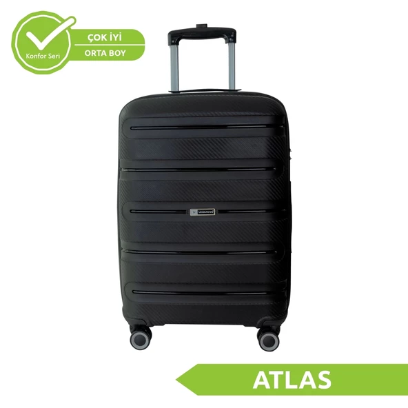 Vegmann Polipropilen (PP) Atlas Siyah Orta Boy Valiz - 1
