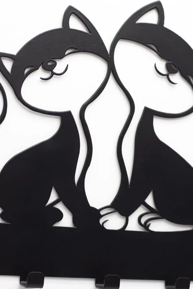 Anahtar Askılığı, Metal Anahtarlık Askısı, Kedi Desenli Anahtar Askılığı Siyah - 3