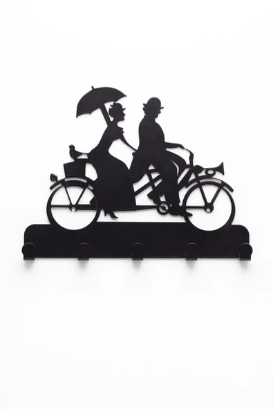 Anahtar Askılığı - Dekoratif Metal Anahtarlık - Romantik Bisiklet Desenli Anahtar Askılığı Siyah - 2