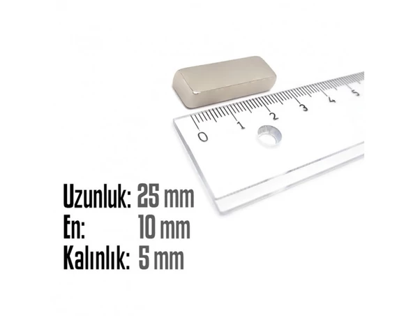 Neodyum Mıknatıs Köşeli  25x10mm , Kalınlık 5 mm ( 2 Adet) - 2