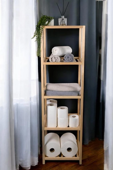 Digithome Ahşap Masif 5 Raflı Çok Amaçlı Banyo Düzenleyici Mobilya HLT-002 - 4