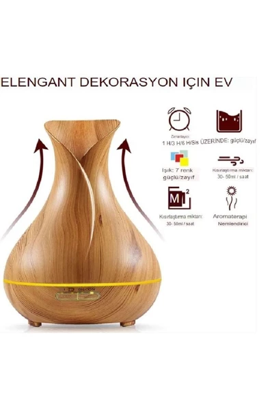 550 ml Ultrasonik Aroma Difüzörü 7 Renk Led Işıklı Aromatik Oda Kokusu Hava Nemlendirici - 2