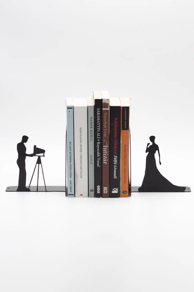 Kameraman Ve Model Figürlü Metal Kitap Tutucu Kitap Desteği Siyah - 3