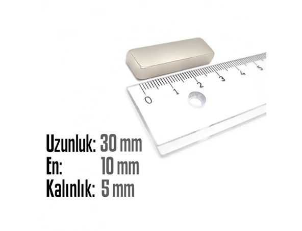 Neodyum Mıknatıs Köşeli  30x10mm , Kalınlık 5 mm ( 1 Adet) - 2