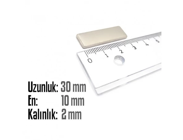Neodyum Mıknatıs Köşeli  30x10mm , Kalınlık 2 mm ( 1 Adet) - 2