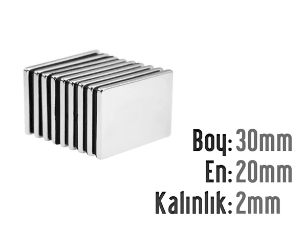 Neodyum Mıknatıs Köşeli  30x20mm , Kalınlık 2 mm ( 1 Adet)