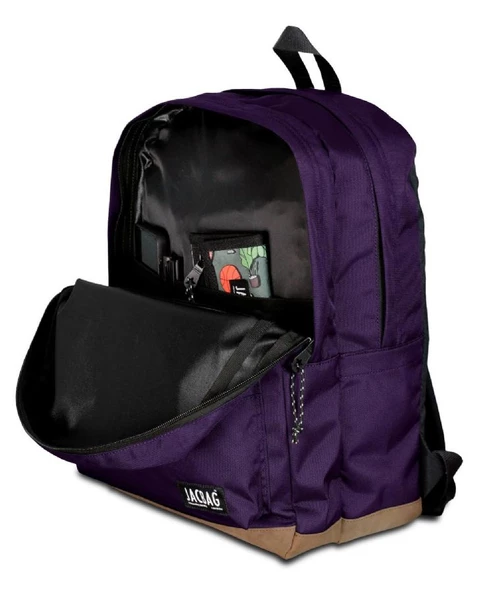 Jacbag Campus-Deri Tabanlı Üç Bölmeli Mor Sırt Çantası (Okul, Günlük, Seyahat) - Resim 4
