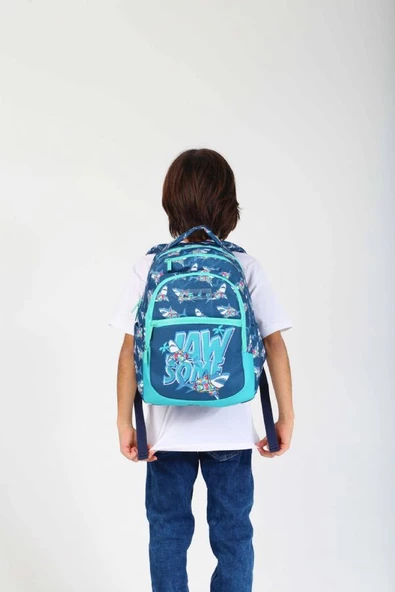 Kaukko Kids Mavi Turkuaz Jaws Erkek Çocuk Okul Sırt Çantası - 4