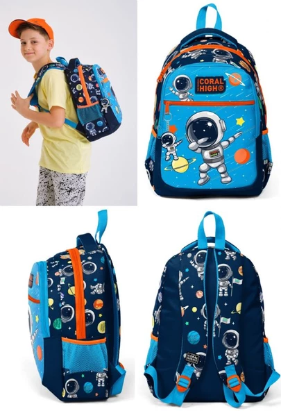 Coral High Lacivert Mavi Astronot Üçlü Okul Çantası ve Bel Çantası Seti - Erkek Çocuk - Resim 2